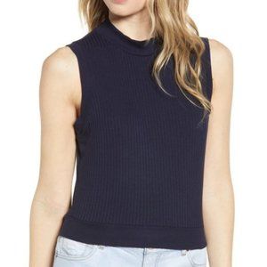 New BP Mock Neck Ribbed Knit Tank Top Navy Blue Size Large